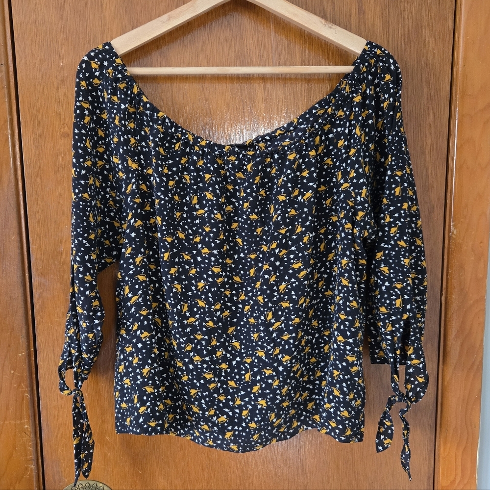 Madewell Black Floral Silk Off-shoulder Blouse